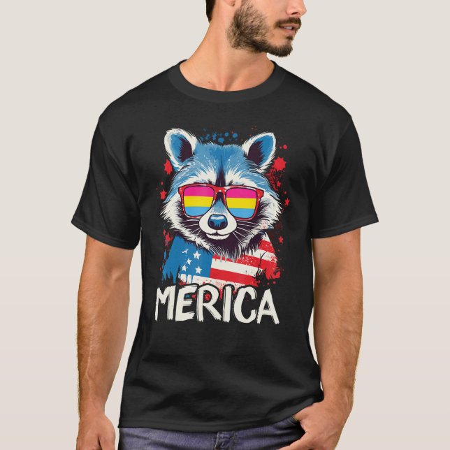 T-shirt 4th Of July Merica  Raccoon Pansexual Sunglasses F (Devant)