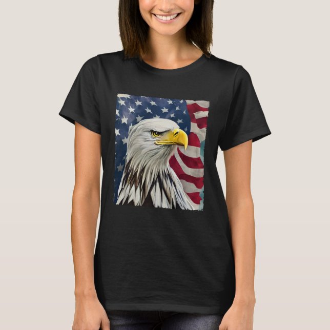 T-shirt 4th of July Painting Bald Eagle American Flag USA  (Devant)