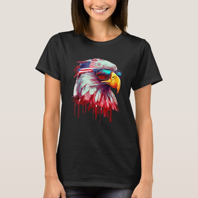 T-shirt 4th Of July Patriotic Bald Eagle Cool Sunglasses (Devant)