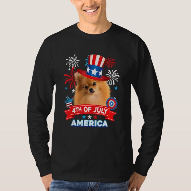 T-shirt 4th Of July Patriotic Day Pomeranian Dog Independe (Devant)