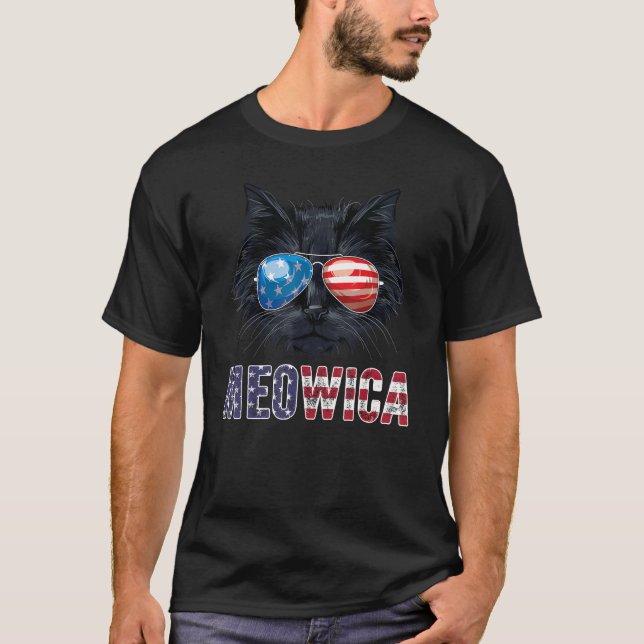 T-shirt 4th of July Patriotic  Women Men Kids USA Cat Meow (Devant)
