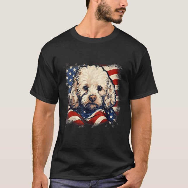 T-shirt 4th Of July US Flag Bichon Frise Dog  (Devant)