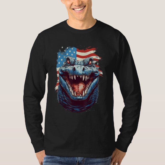 T-shirt 4th Of July US Flag Crocodile (Devant)