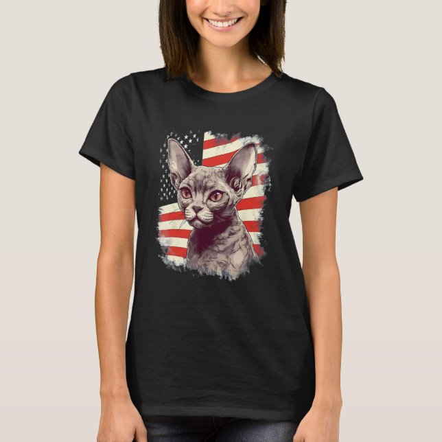 T-shirt 4th Of July US Flag Devon Rex Cat (Devant)