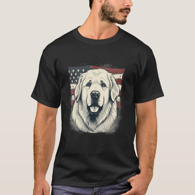 T-shirt 4th Of July US Flag Great Pyrenees Dog (Devant)