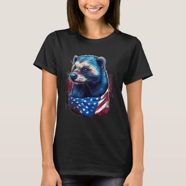 T-shirt 4th Of July US Flag Honey Badger (Devant)