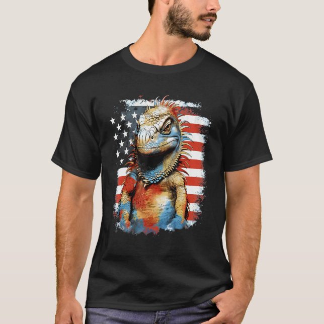 T-shirt 4th Of July US Flag Iguana (Devant)