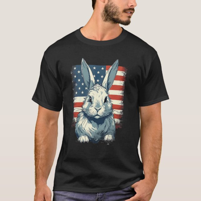 T-shirt 4th Of July US Flag Lionhead Rabbit (Devant)