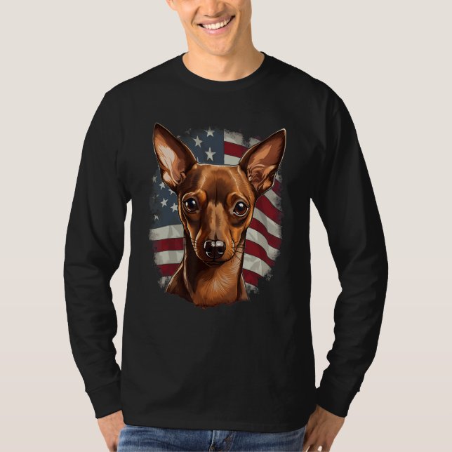 T-shirt 4th Of July US Flag Miniature Pinscher Dog (Devant)