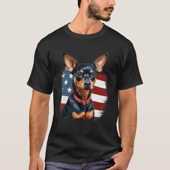 T-shirt 4th Of July US Flag Miniature Pinscher Dog 2 (Devant)