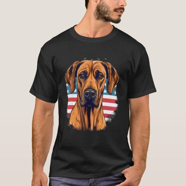 T-shirt 4th Of July US Flag Rhodesian Ridgeback Dog (Devant)
