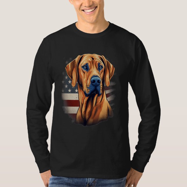 T-shirt 4th Of July US Flag Rhodesian Ridgeback Dog 1 (Devant)