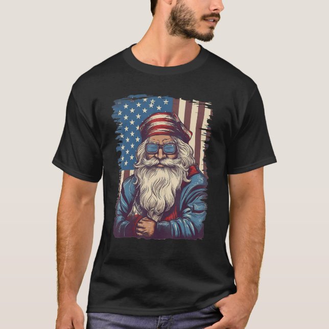 T-shirt 4th Of July US Flag Santa Claus 1 (Devant)