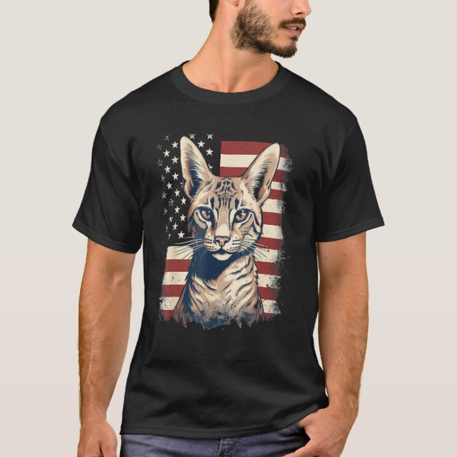 T-shirt 4th Of July US Flag Savannah Cat (Devant)
