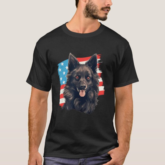 T-shirt 4th Of July US Flag Schipperke Dog 1 (Devant)