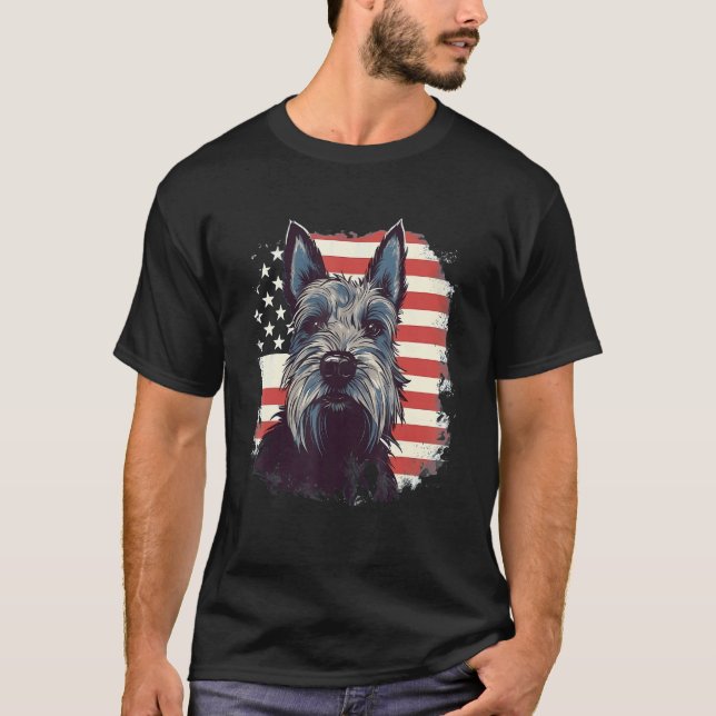 T-shirt 4th Of July US Flag Scottish Terrier Dog 3 (Devant)