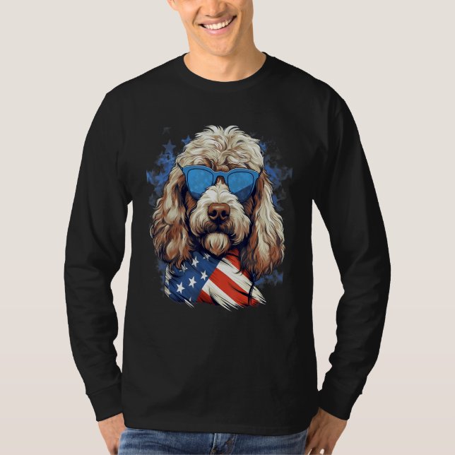 T-shirt 4th Of July US Flag Whoodle Dog (Devant)