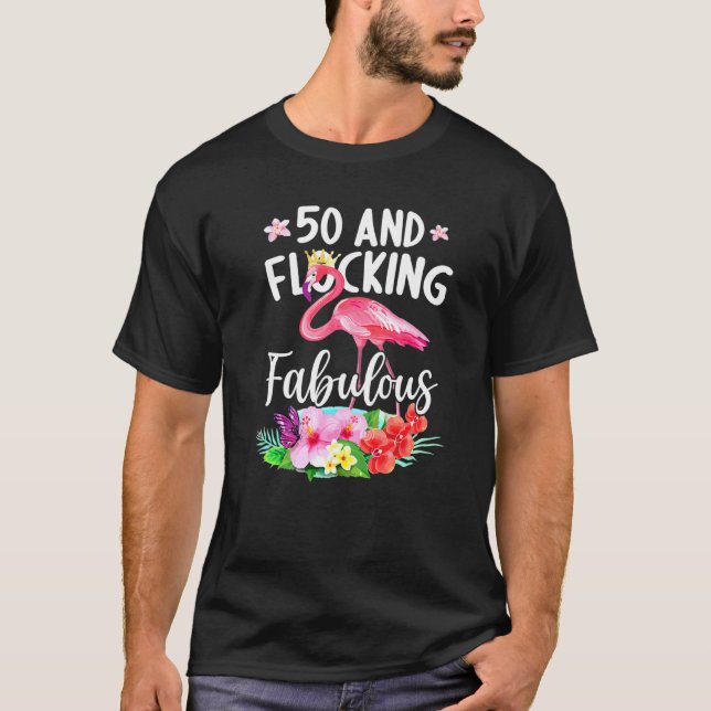 T-shirt 50 Ans Et Flocking Fabuleux Flamant rose Fille B (Devant)