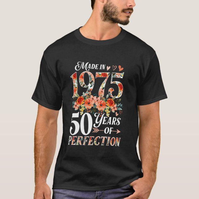 T-shirt 50 Ans Fabriqué En 1975 Floral 50e Anniversaire Gi (Devant)