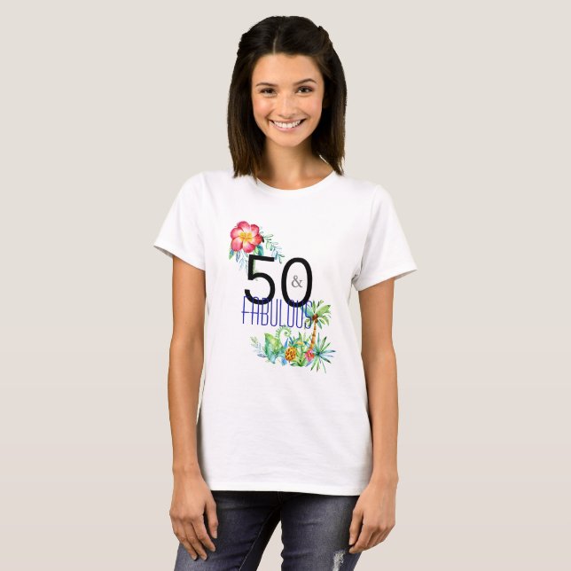 T-shirt 50 et cinquantième fête d'anniversaire tropicale (Devant entier)