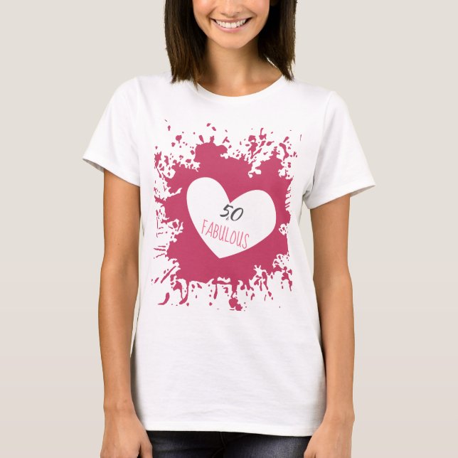 T-shirt 50 et éclaboussure rose-foncé fabuleuse de coeur (Devant)
