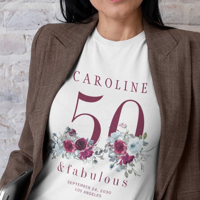 T-shirt 50 et fabuleuse soirée chic florale 50e anniversai (Créateur téléchargé)
