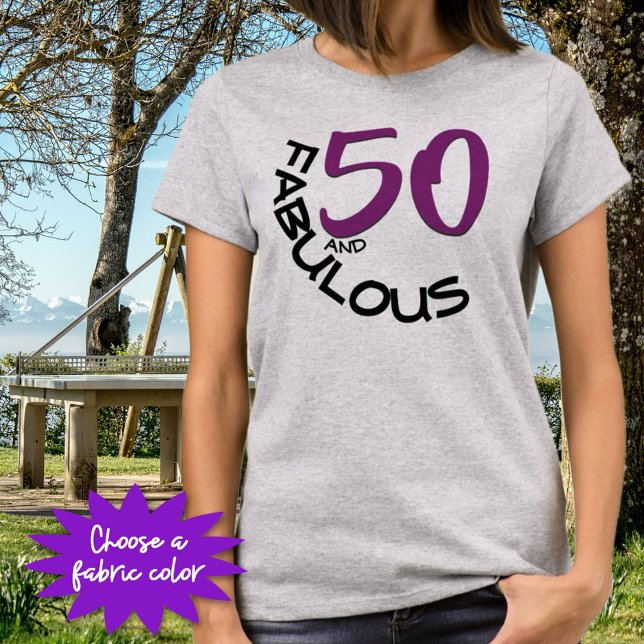 T-shirt 50 et fabuleux Anniversaire Purple & Black Typogra (A fun 50th birthday gift idea for you or as a gift. )