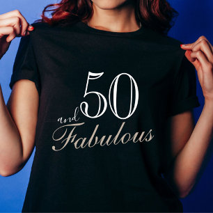 T-shirt 50 et fabuleux Elegant White Script Anniversaire
