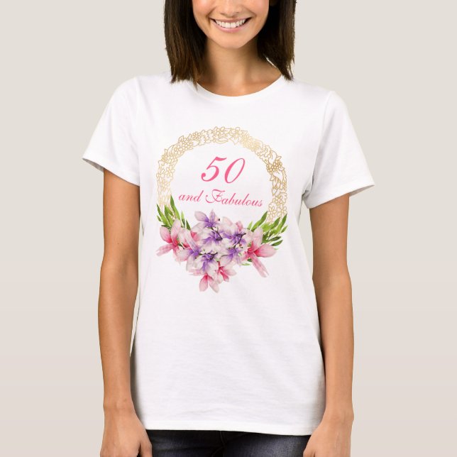 T-shirt 50 et Fabulous Aquarelle Magnolia Anniversaire (Devant)