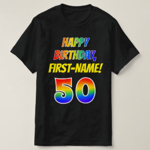 T-shirt 50e anniversaire — Bold, Fun, Rainbow 50, Nom pers