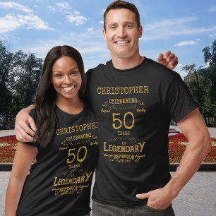 T-shirt 50e anniversaire Hommes personnalisés Noir et Or
