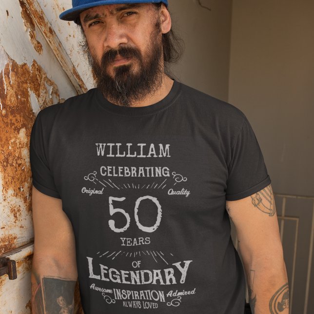 T-shirt 50e anniversaire Hommes personnalisés Texte gris a (Créateur téléchargé)