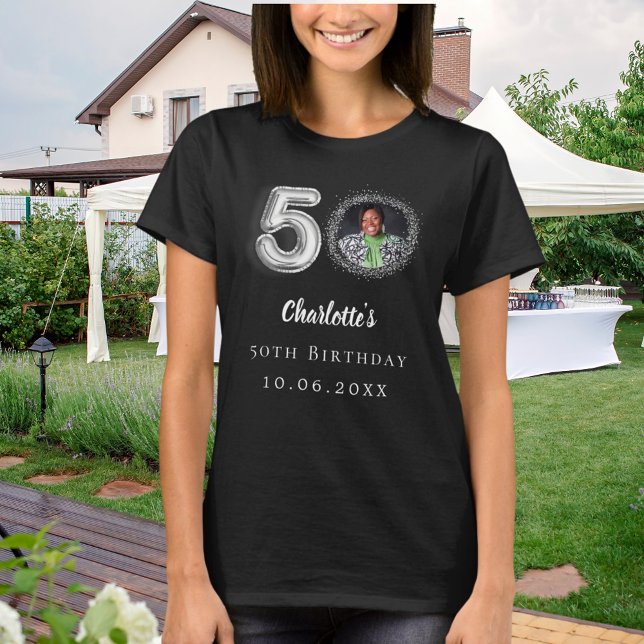 T-shirt 50e anniversaire noir argent photo (Créateur téléchargé)