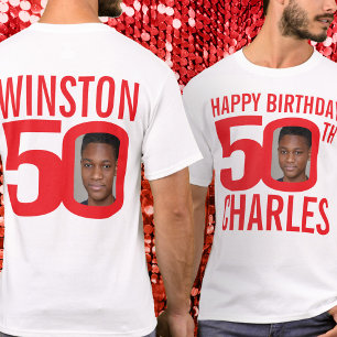 T-shirt 50e anniversaire nom personnalisé et rouge modèle 