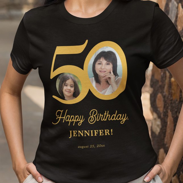 T-shirt 50e anniversaire photo nom personnalisé (Créateur téléchargé)