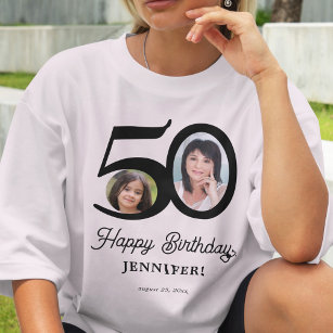 T-shirt 50e anniversaire photo nom personnalisé