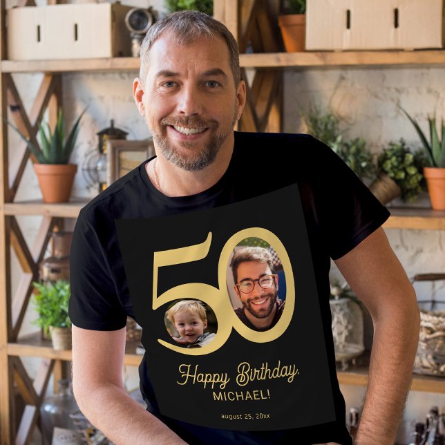 T-shirt 50e anniversaire photo nom personnalisé (Créateur téléchargé)