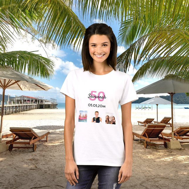 T-shirt 50e anniversaire photo personnalisée femme monogra (Créateur téléchargé)