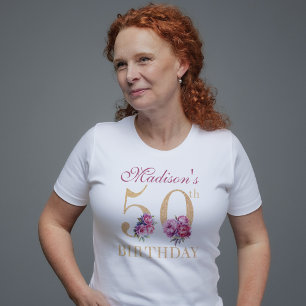 T-shirt 50e anniversaire Pink Peonies Gold Parties scintil