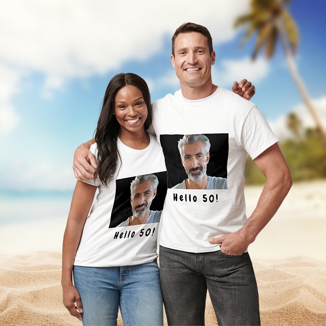 T-shirt 50e anniversaire sur mesure photo bonjour 50 homme (Créateur téléchargé)