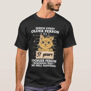 T-shirt 51 Anniversaire Hommes Femmes Drôle Stress Chat