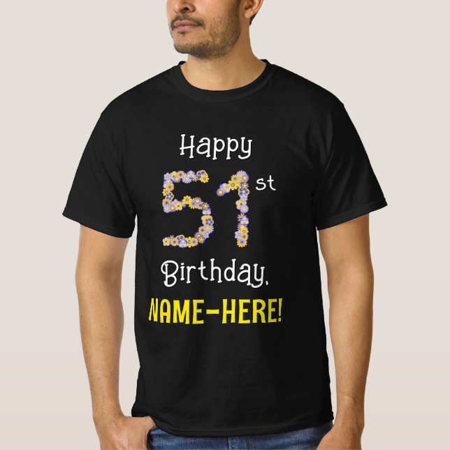 T-shirt 51e anniversaire : Fleurs florales Numéro "51" + N (Devant)