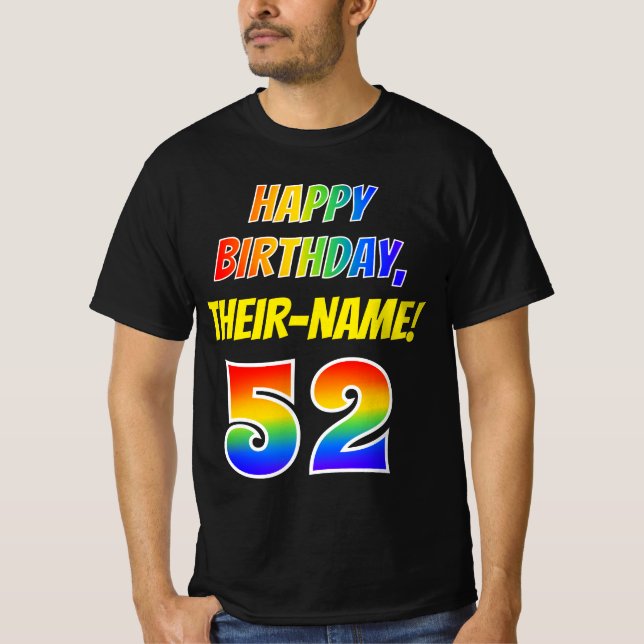 T-shirt 52e anniversaire — Bold, Fun, Rainbow 52, Nom pers (Devant)