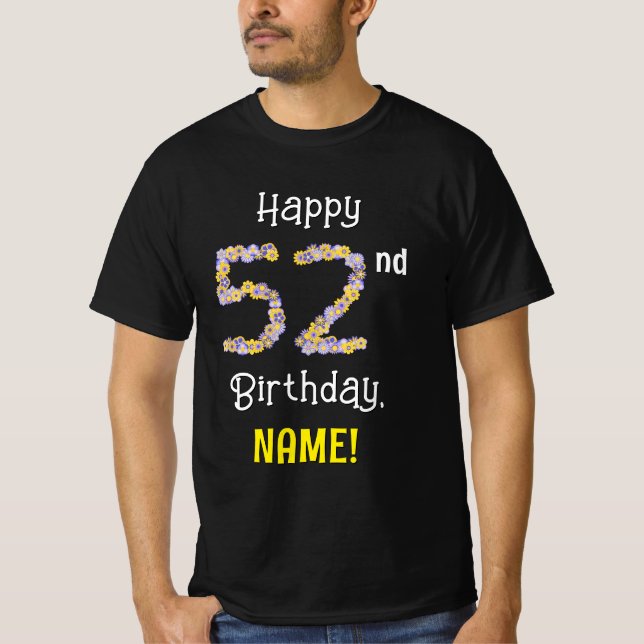 T-shirt 52e anniversaire : Fleurs florales Numéro "52" + N (Devant)
