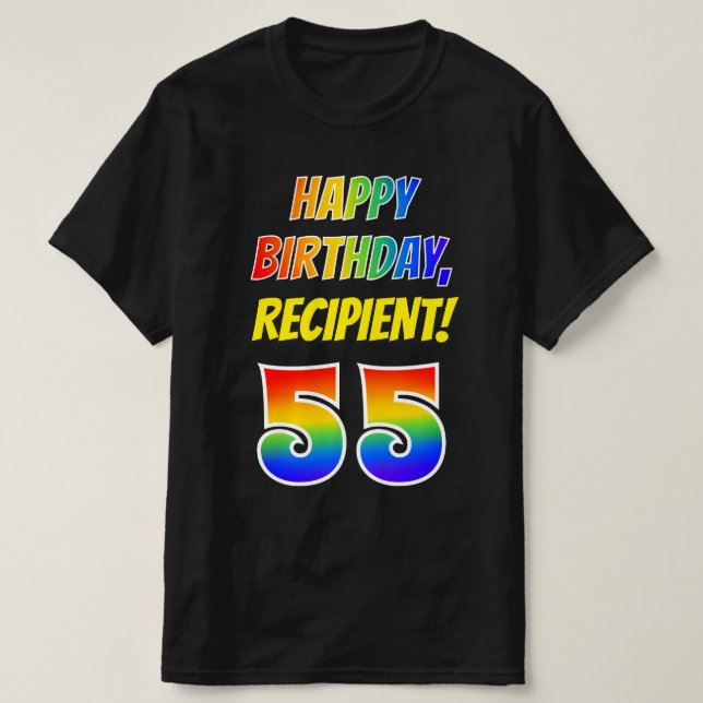 T-shirt 55e anniversaire — Bold, Fun, Rainbow 55, Nom pers (Design devant)