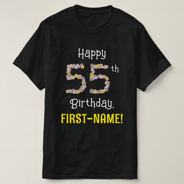 T-shirt 55e anniversaire : Floral Flowers Numéro "55" + No (Design devant)