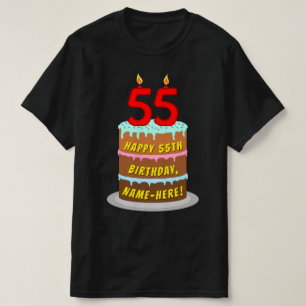 T-shirt 55e anniversaire — Fun Cake & Candles, avec nom pe