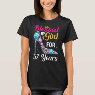 T-shirt 57e anniversaire femme fille béni par Dieu pendant