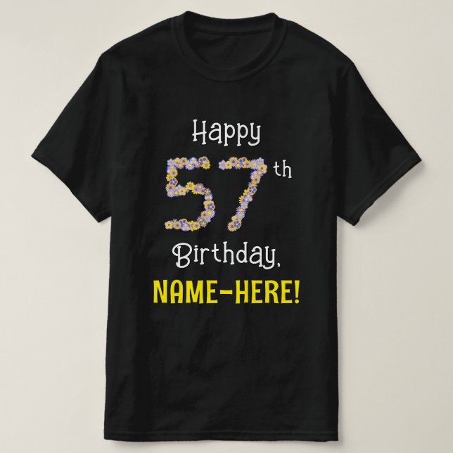 T-shirt 57e anniversaire : Fleurs florales Numéro "57" + N (Design devant)