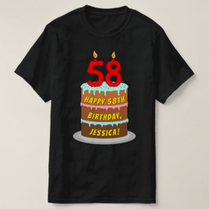 T-shirt 58e anniversaire — Fun Cake & Candles, avec nom pe